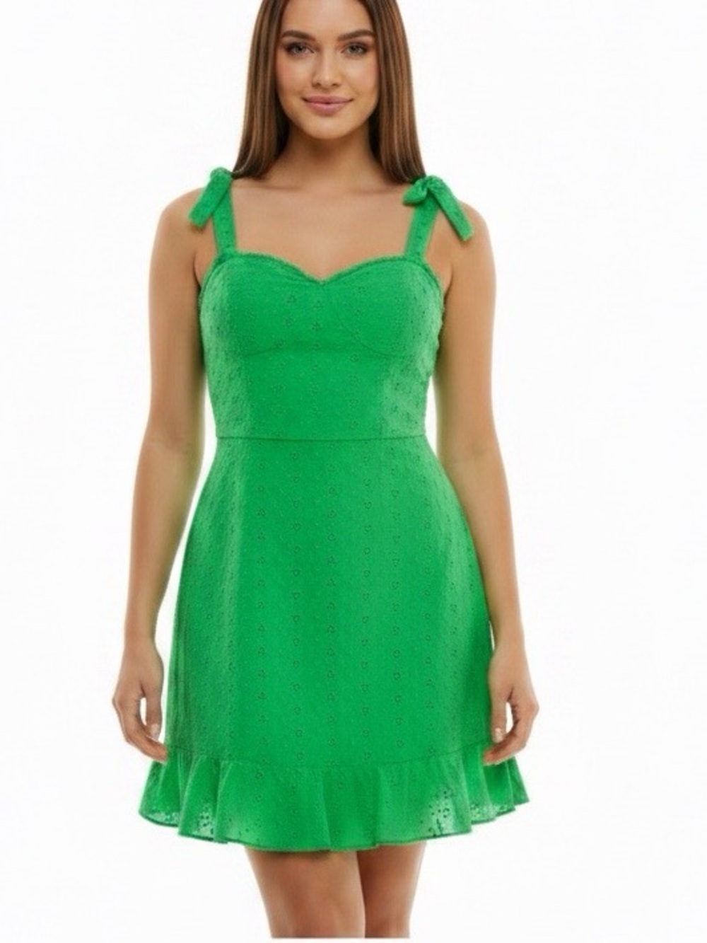 BCX Green Eyelet Mini Dress with Tie Straps